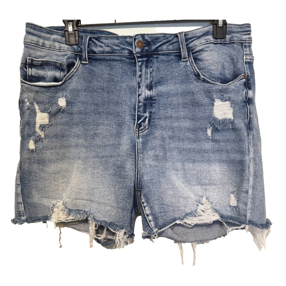 Judy Blue Women's Shorts 3X Plus High Rise Distressed Stretch Denim 5"